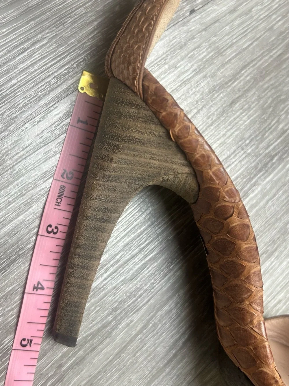 Salvatore Ferragamo Vintage Brown Snakeskin Platform High Heel Strappy 7.5 B